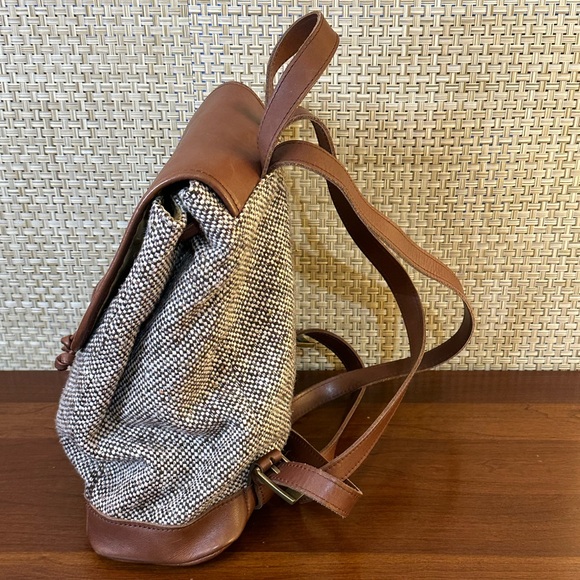 🌟2xHP🌟VTG 1980s-90s L.L. Bean Tan Leather & Tweed Back Pack - Picture 12 of 16